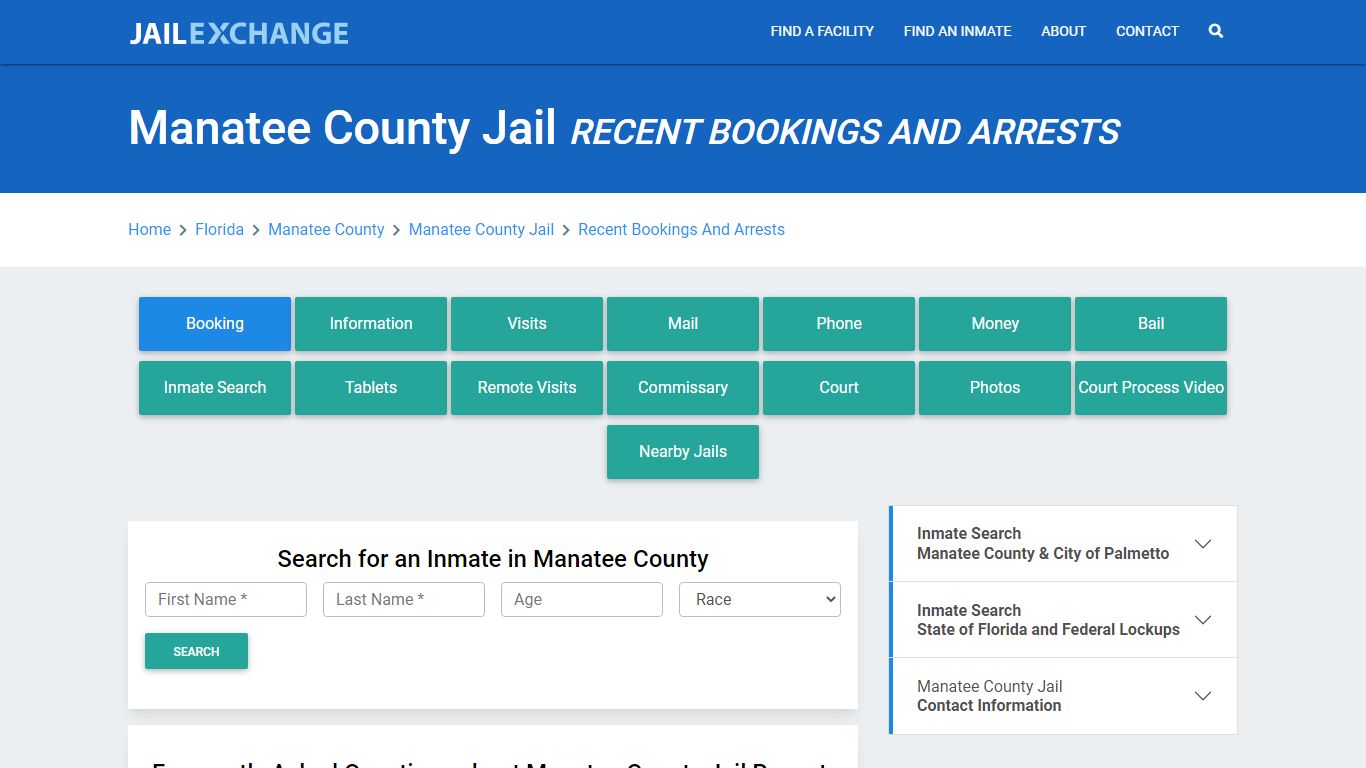 Manatee County Jail Recent Bookings And Arrests - Jail Exchange