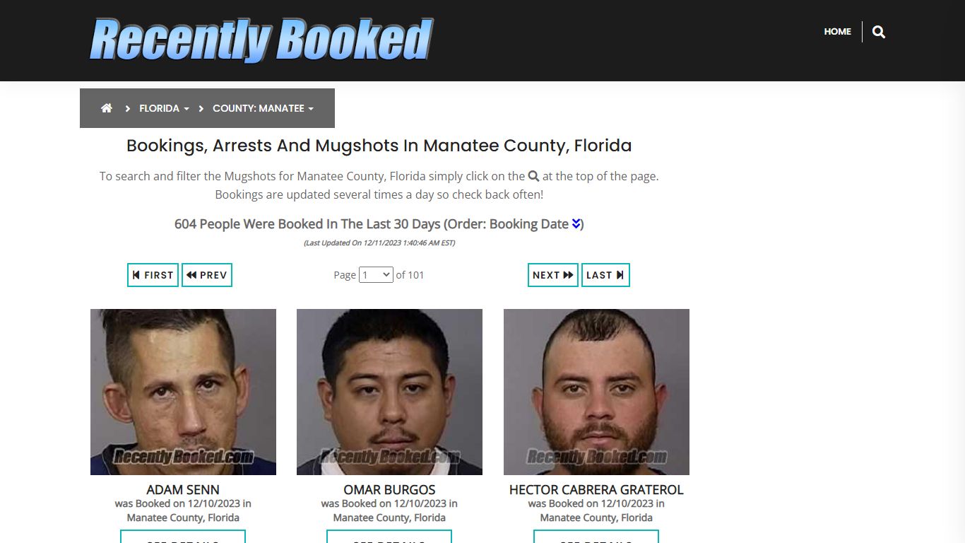 Recent bookings, Arrests, Mugshots in Manatee County, Florida